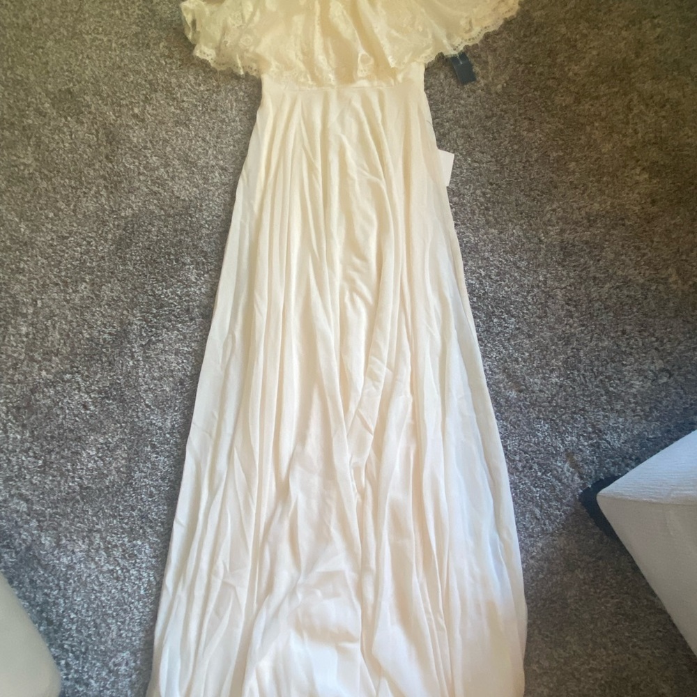 LuLu’s Everlasting Love Cream Lace Off-The-Shoulder Maxi